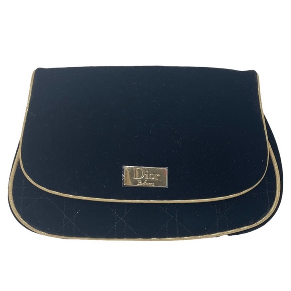 Dior Bags Christian Dior Black Velvet Gold Trim Cosmetic Bag Clutch
